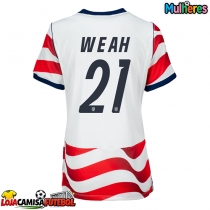 Camisa de Futebol Estados Unidos Timothy Weah #21 Equipamento Principal Mulheres Mundo 2026 Manga Curta